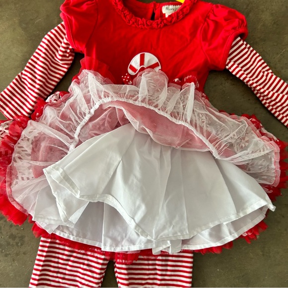 Rare, Too! Christmas Candy Cane Red and White 2-pc Dress & Leggings | Size 3T - Picture 12 of 16